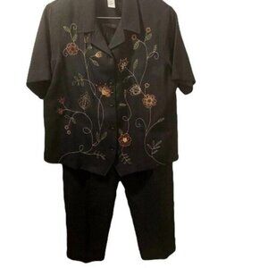 Alfred Dunner‎ Plus Size Black 2 Pcs Top and Pants Size 16